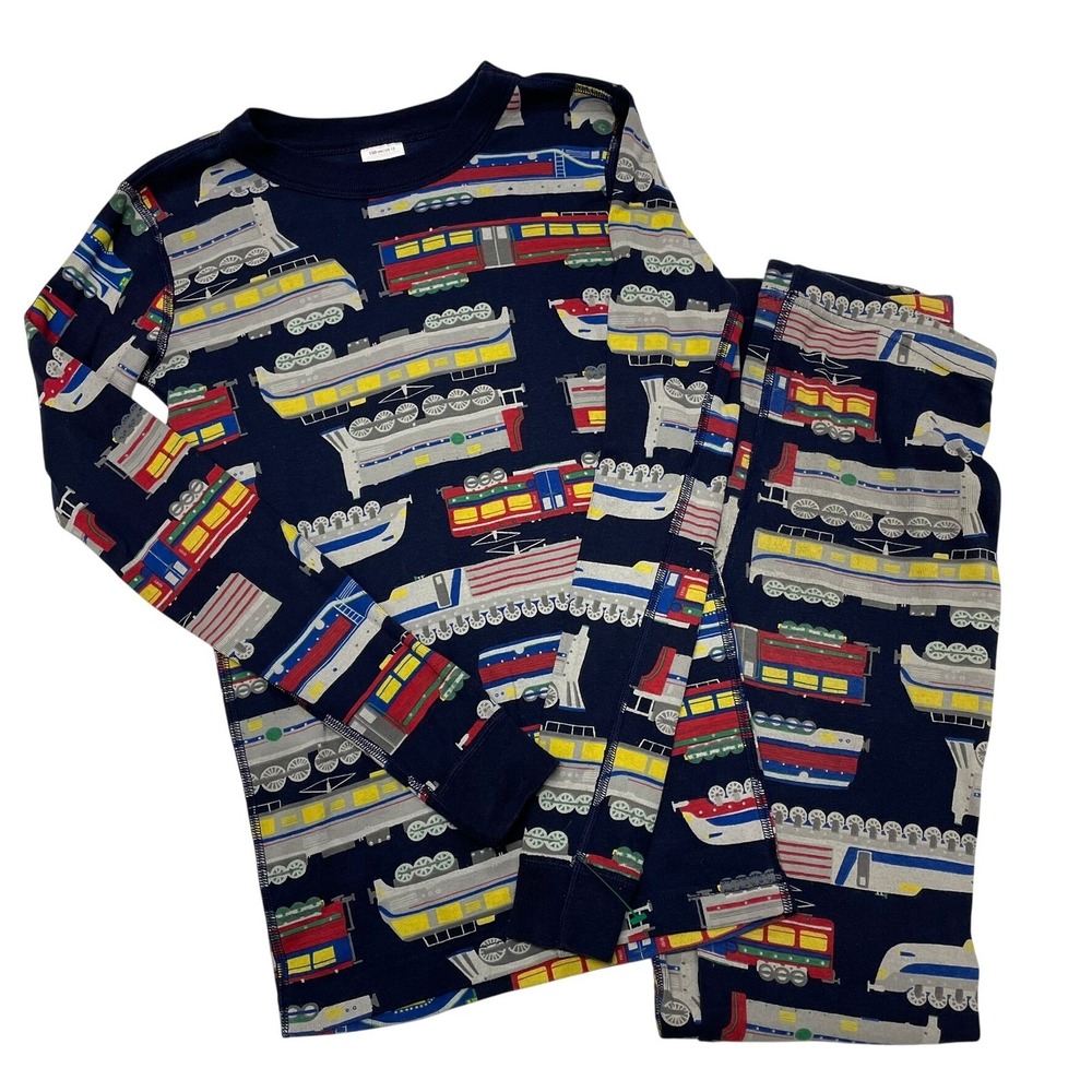 Hanna Andersson Pajama Set Navy Blue Train Print Boys Size 12 Sleepwear